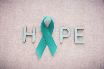 Teal Ribbons with HOPE word, Ovarian Cancer, cervical Cancer, Kidney Cancer awareness