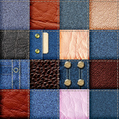 leather and jeans patchwork background