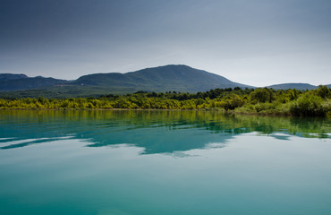 landscape, reflection wallpaper in the Verdon lake in France during the summer