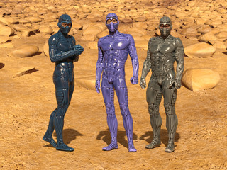 3d render of a group of astronauts on the mars texture background