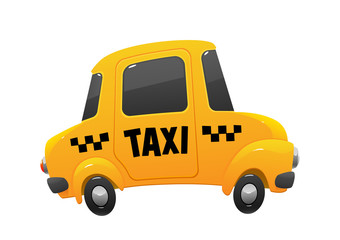 little cartoon taxi car on a white background