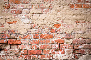 Background of old vintage dirty brick wall