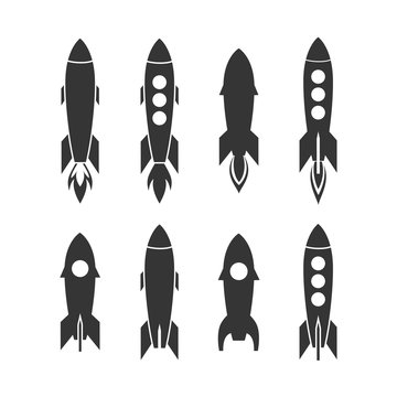 Rocket icon and rocket silhouette vector set. Icon design rocket
