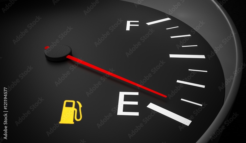 Wall mural Empty fuel warning light in car dashboard. 3D rendered illustration.