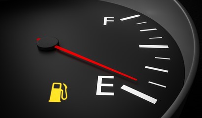 Naklejka premium Empty fuel warning light in car dashboard. 3D rendered illustration.