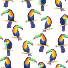 Watercolor seamless pattern with toucans