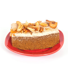 Coffee cake with cashew nut on white background