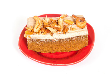 Coffee cake with cashew nut on white background