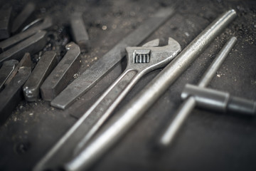detail of precision tools Of Machinery At Workshop.