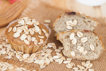 Banana cup cake with oat flakes