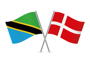 Tanzania and Denmark flags. Vector illustration.