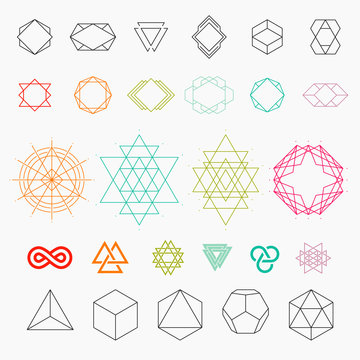 Set Of Geometric Icons. Hexagons, Shapes, Logos. Line Art, Vector Illustration EPS 10