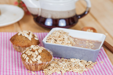 Banana cup cake with oat flakes