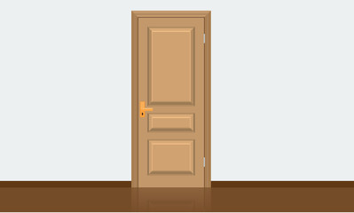 Vector brown Closed Door with Frame Isolated on Background