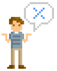 Obraz premium ピクセルイラスト：若い男性の回答 
