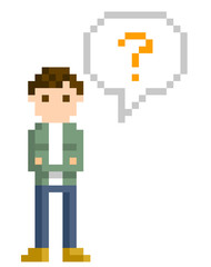 Obraz premium ピクセルイラスト：若い男性の回答 