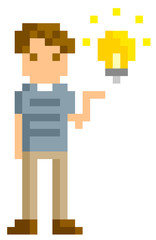 Obraz premium ピクセルイラスト：アイデアを出す若い男性 