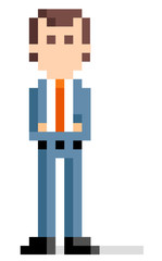 ピクセルイラスト：腕組みをするビジネスマン
