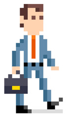 ピクセルイラスト：歩くビジネスマン
