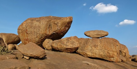 Granite boulder in Hampi popular for rock climbing