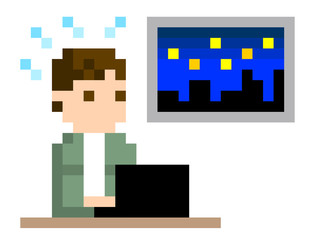 ピクセルイラスト：パソコンを使う男性
