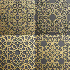 Islamic pattern set of 4 ornaments.Seamless arabic geometric , east ornament, indian , persian motif, 3D. Endless texture can be used for wallpaper,  fills, web page background,surface textures.