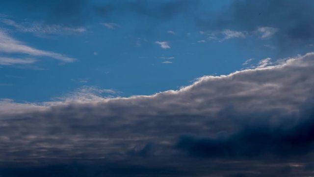 Moving clouds on sky. Sunset. Nature background. Timelapse.
