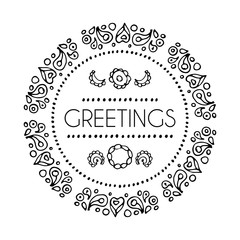 Hand-drawn round decorative frame. Drawing pen and ink. A wreath of twigs and leaves. Space for text, greetings, invitations, postcards. Vector sketch.