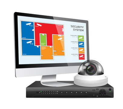 CCTV camera and DVR - digital video recorder - security system concept


