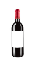 red italian wine bottle isolated and with black label and red ca