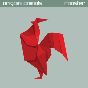 Vector origami isolated animal. Rooster.