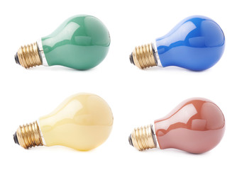 Set of electric bulbs lying on side, isolated over the white background