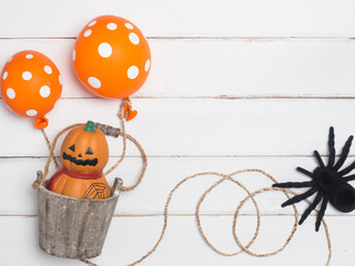 halloween object concept with wooden background