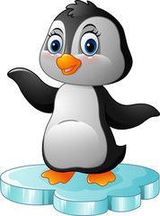 Cartoon penguin standing on floe