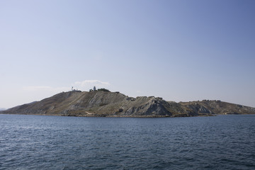 Naklejka premium Lighthouse on the hill of the Crimean Mountains. Black Sea. Crim