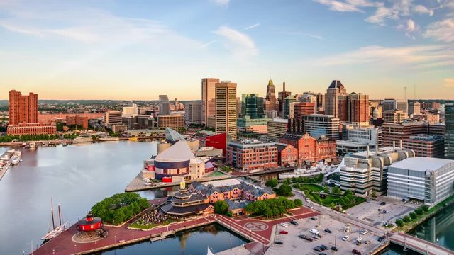Baltimore, Maryland, USA Inner Harbor skyline time lapse
