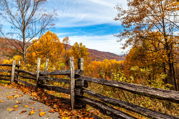 Wooden fence in the fall