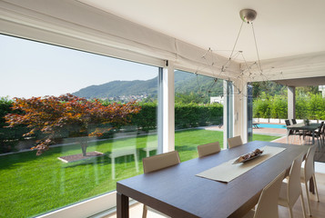 open space of luxury house, dining table