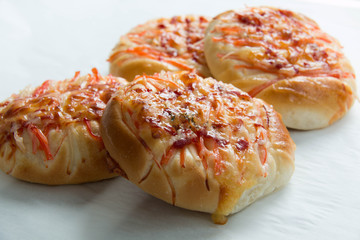  crab cheese bread close up on white background.