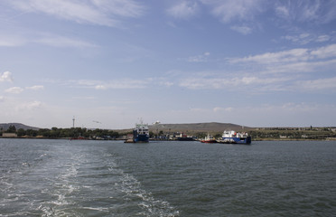 Crimean mountains in the Kerch ferry. Crimea, 2015