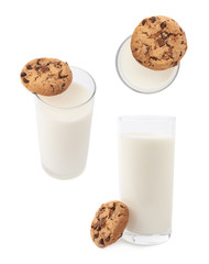 Glass of milk and cookie isolated over the white background