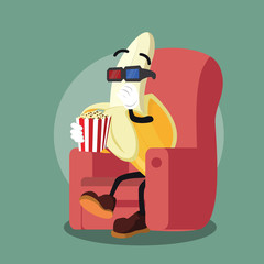 banana man eating popcorn while watching movie