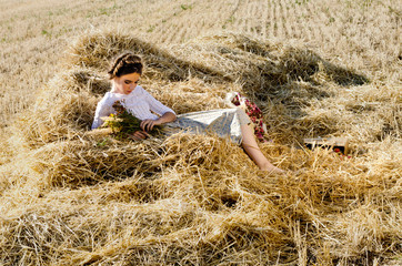 girl in a field on the Seine