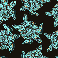 Seamless pattern with sea turtles.