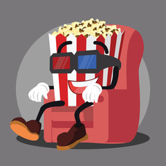 popcorn watching 3D movie illustration design