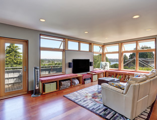 Simple interior design of shiny living room