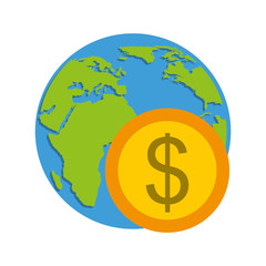 global planet with economy icon vector illustration design