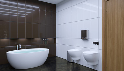 Fototapeta na wymiar The minimalistic design of the bathroom. 3D Render