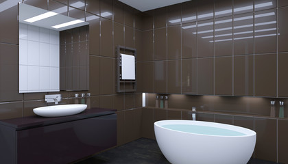 Fototapeta na wymiar Bathroom lonely bachelor apartment. 3D visualization