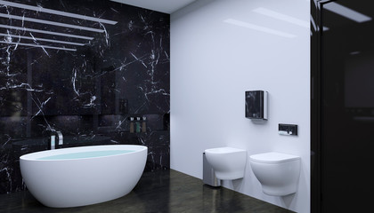 Naklejka na ściany i meble The minimalistic design of the bathroom. 3D Render